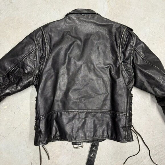 Classic Black Leather Bomber Jacket - Picture 5 of 11